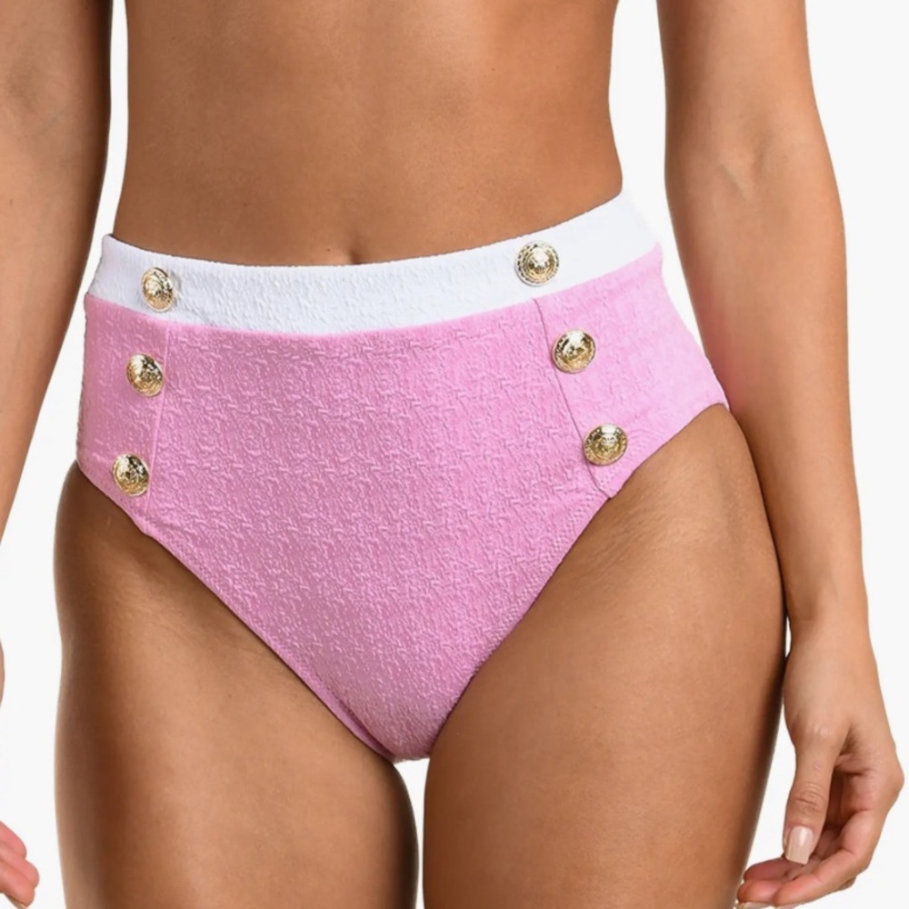 L'AGENCE Vanessa Colorblock High Waist Bikini Bottoms blush small